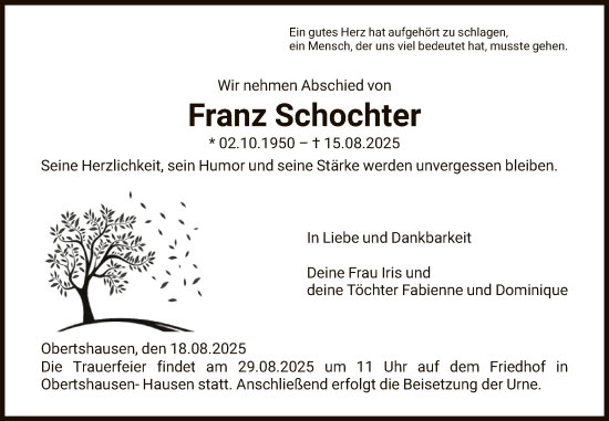 Traueranzeige von Franz Schochter von OFOP