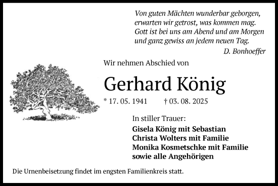 Traueranzeige von Gerhard König von OF0T