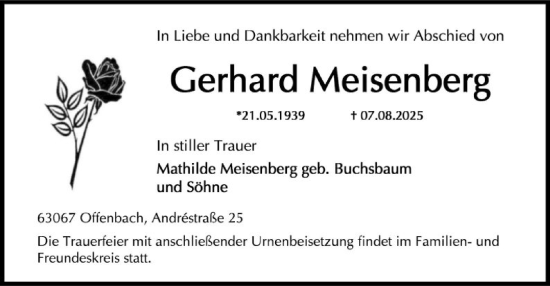 Traueranzeige von Gerhard Meisenberg von OFOP