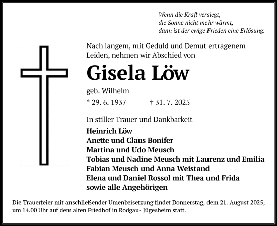 Traueranzeige von Gisela Löw von OFOP