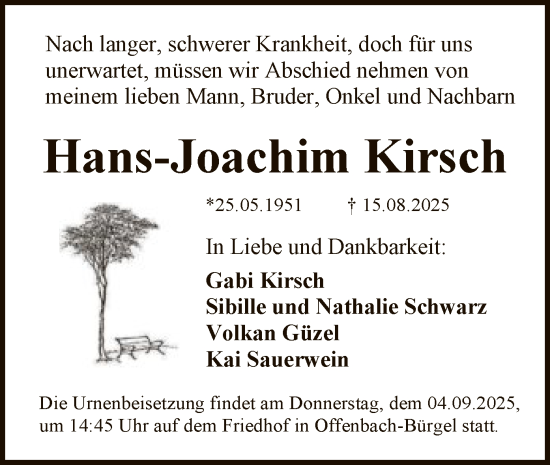 Traueranzeige von Hans-Joachim Kirsch von OFOP