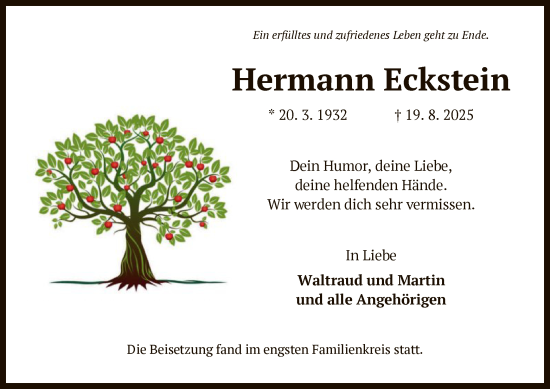 Traueranzeige von Hermann Eckstein von OFHA