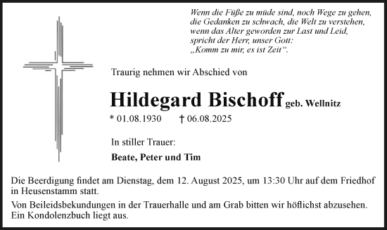 Traueranzeige von Hildegard Bischoff von OFOP