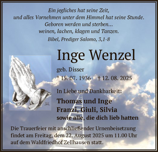 Traueranzeige von Inge Wenzel von OF0L