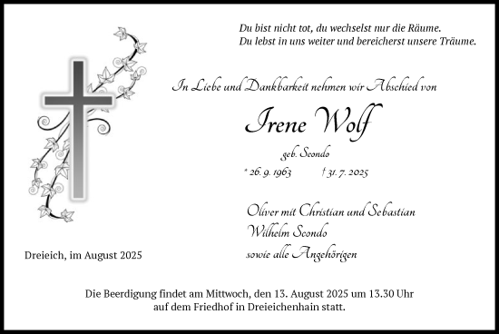 Traueranzeige von Irene Wolf von OFOP