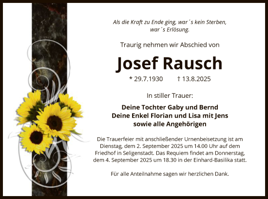 Traueranzeige von Josef Rausch von OFOP