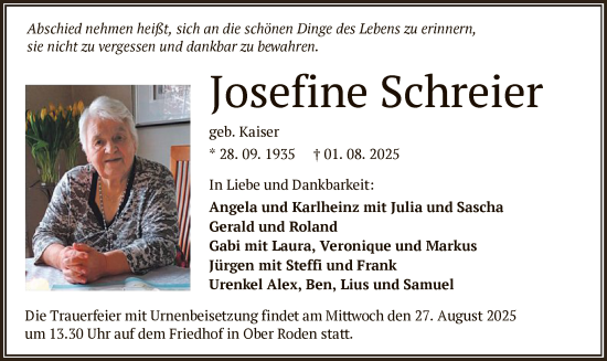 Traueranzeige von Josefine Schreier von OFOP