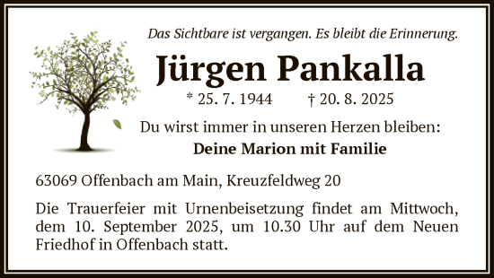 Traueranzeige von Jürgen Pankalla von OFOP