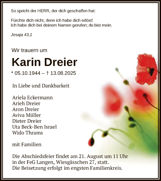 Traueranzeige von Karin Dreier von OFOP