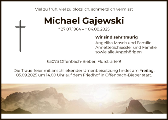 Traueranzeige von Michael Gajewski von OFOP