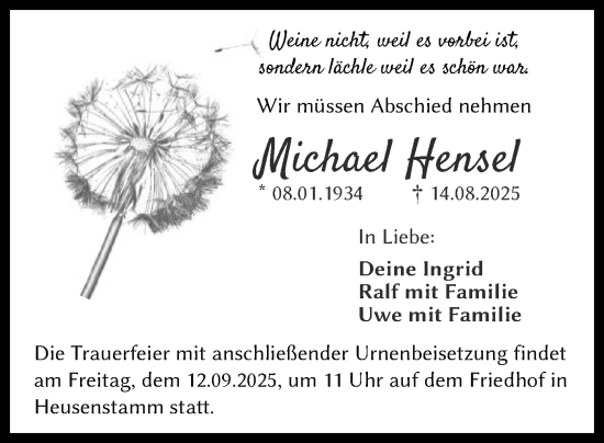Traueranzeige von Michael Hensel von OF0T