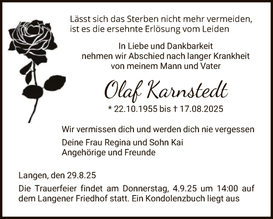 Traueranzeige von Olaf Karnstedt von OFOP