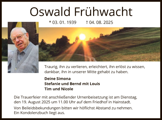 Traueranzeige von Oswald Frühwacht von OF0L