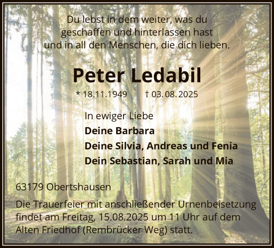 Traueranzeige von Peter Ledabil von OFOP
