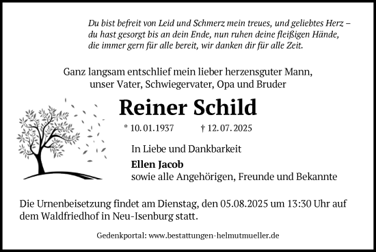 Traueranzeige von Reiner Schild von OF0W