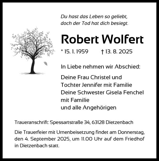 Traueranzeige von Robert Wolfert von OF0L