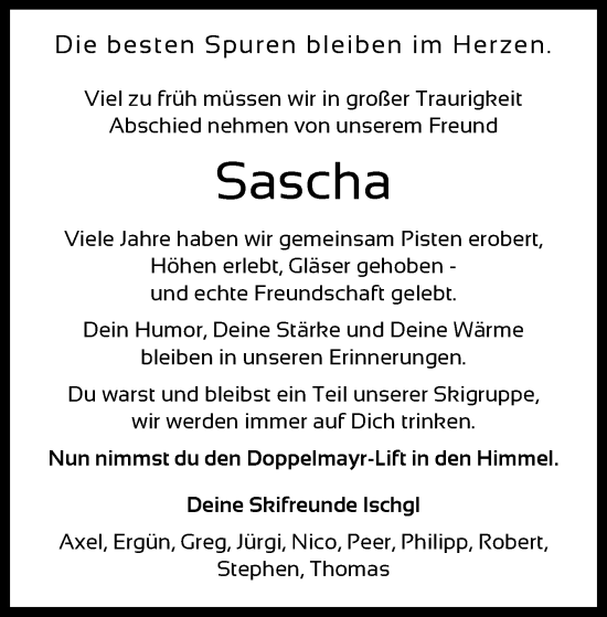 Traueranzeige von Sascha Becker von OFOP