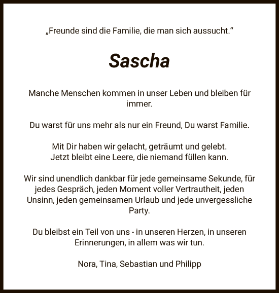 Traueranzeige von Sascha Becker von OF0W