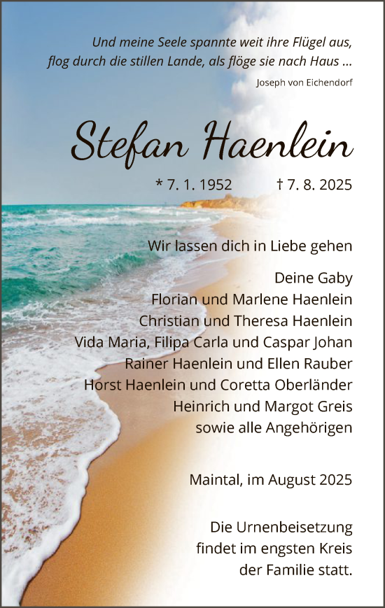Traueranzeige von Stefan Haenlein von OFHA