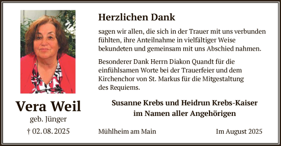 Traueranzeige von Vera Weil von OFOP
