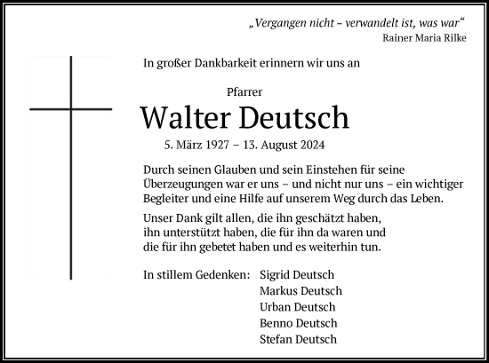 Traueranzeige von Walter Deutsch von OFOP