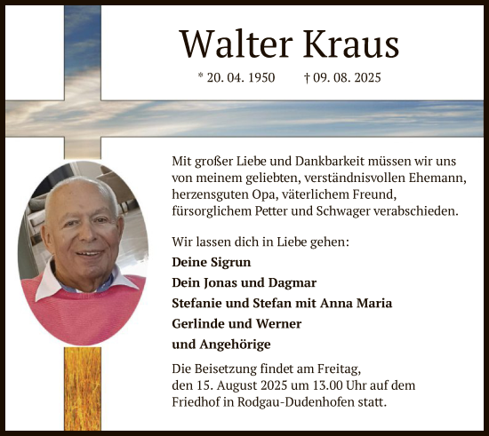 Traueranzeige von Walter Kraus von OFOP