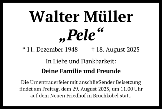 Traueranzeige von Walter Müller von OFHA