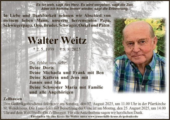 Traueranzeige von Walter Weitz von OF0L