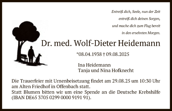 Traueranzeige von Wolf-Dieter Heidemann von OFOP