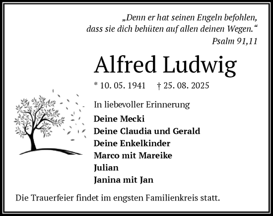 Traueranzeige von Alfred Ludwig von OF0L