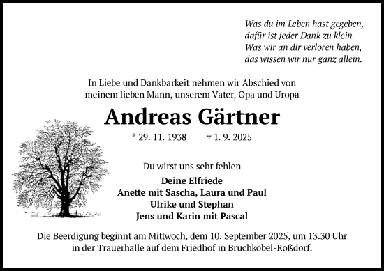 Traueranzeige von Andreas Gärtner von OFHA