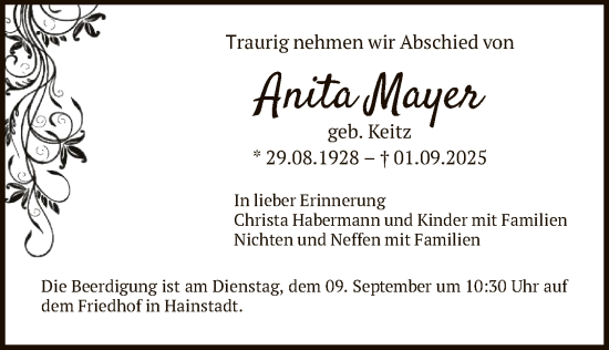 Traueranzeige von Anita Mayer von OFOP