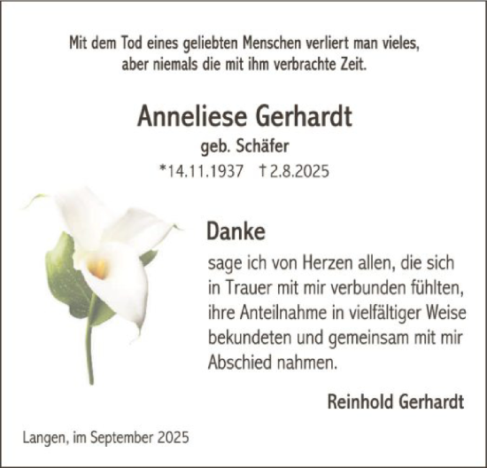 Traueranzeige von Anneliese Gerhardt von OFOP