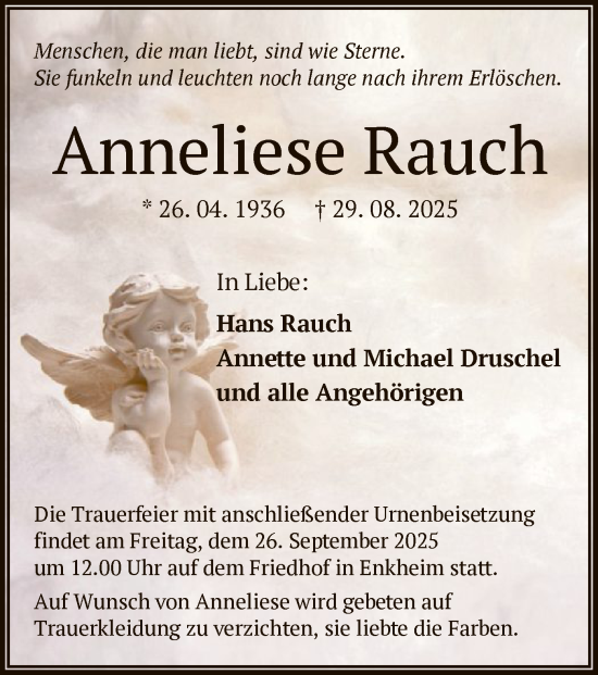 Traueranzeige von Anneliese Rauch von BOWO