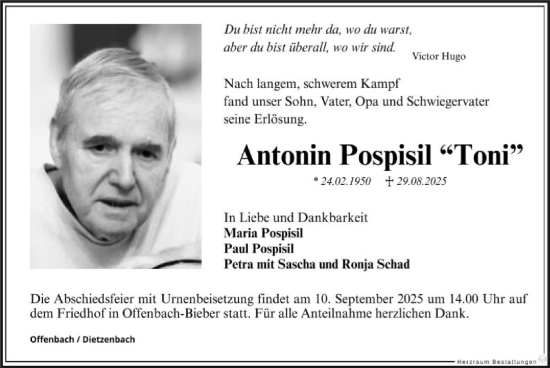 Traueranzeige von Antonin Pospisil von OFOP