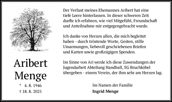 Traueranzeige von Aribert Menge von OFHA