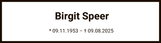 Traueranzeige von Birgit Speer von OFHA