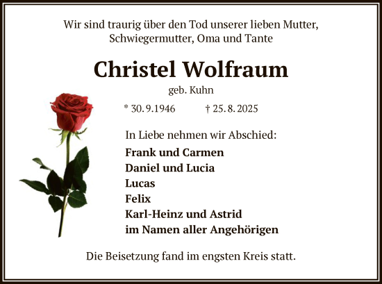 Traueranzeige von Christel Wolfraum von OF0W