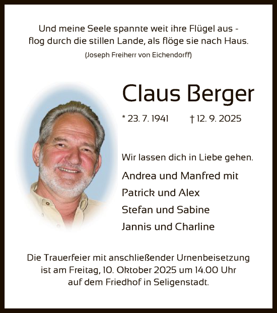 Traueranzeige von Claus Berger von OF0L