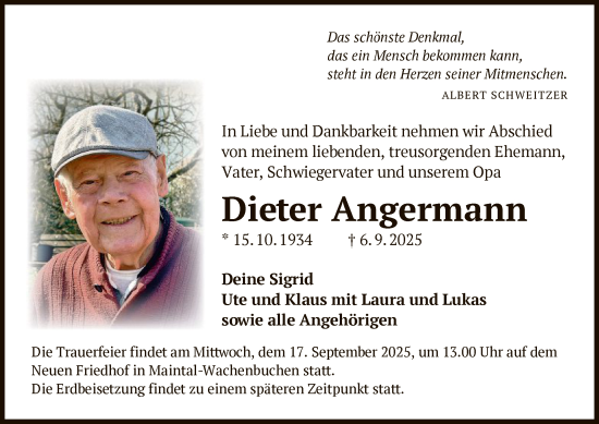 Traueranzeige von Dieter Angermann von OFHA