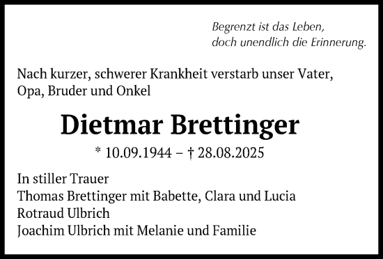 Traueranzeige von Dietmar Brettinger von OFOP