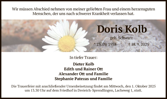 Traueranzeige von Doris Kolb von OFOP