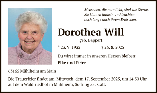 Traueranzeige von Dorothea Will von OFOP