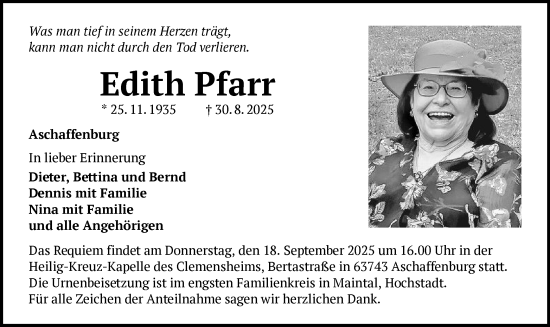 Traueranzeige von Edith Pfarr von OFHA