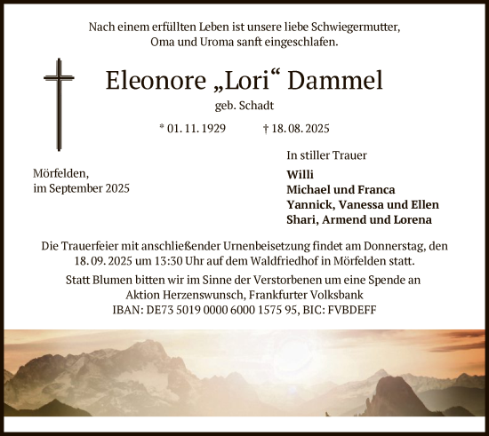 Traueranzeige von Eleonore Dammel von OFMF