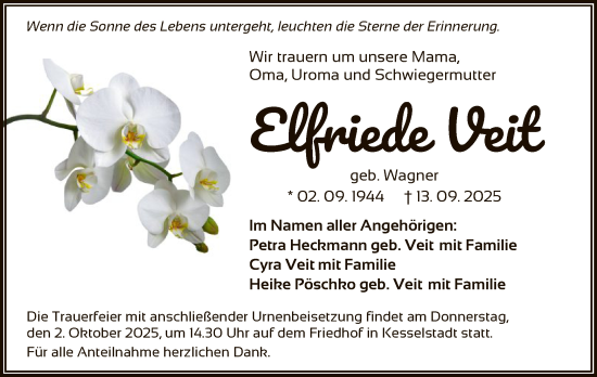 Traueranzeige von Elfriede Veit von OFHA