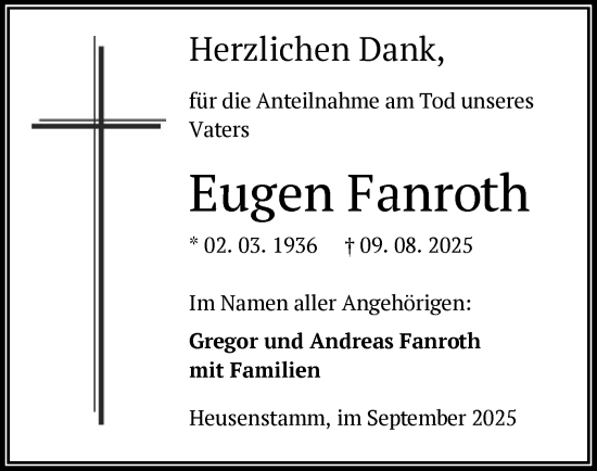 Traueranzeige von Eugen Fanroth von OFOP