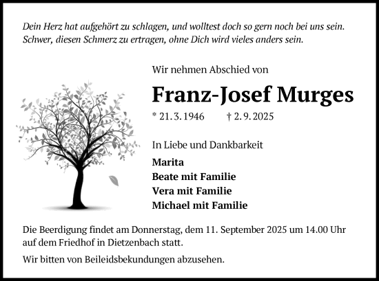 Traueranzeige von Franz-Josef Murges von OFOP