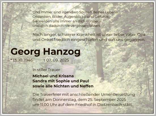 Traueranzeige von Georg Hanzog von OFOP