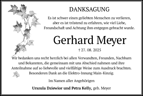 Traueranzeige von Gerhard Meyer von OFHA